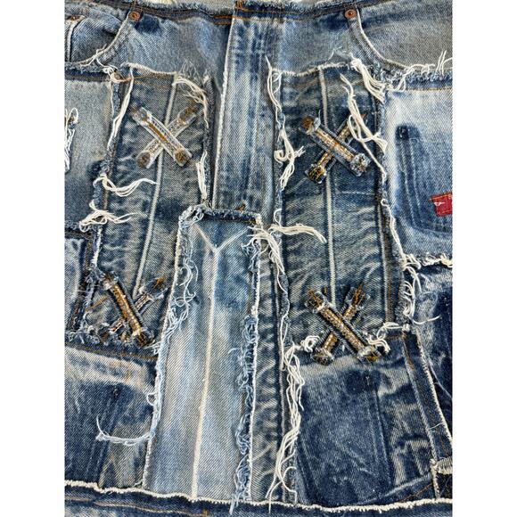Vintage Y2k Archive Levi’s Patched Distressed Denim Mini Skirt XL (READ) - Picture 5 of 10